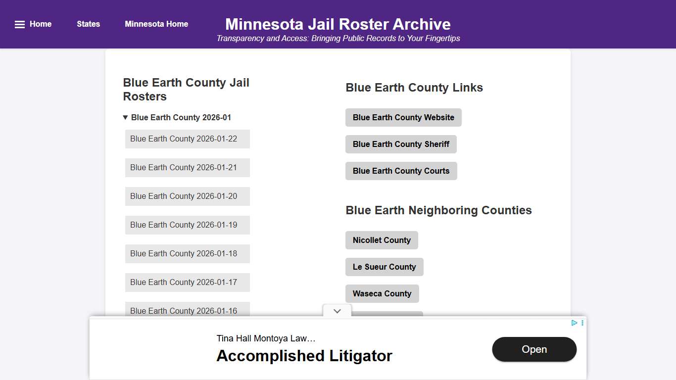Blue Earth County - Minnesota Jail Rosters